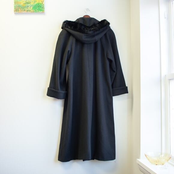 Black Wool Dress Coat with Hood Size 12 - Picture 2 of 9